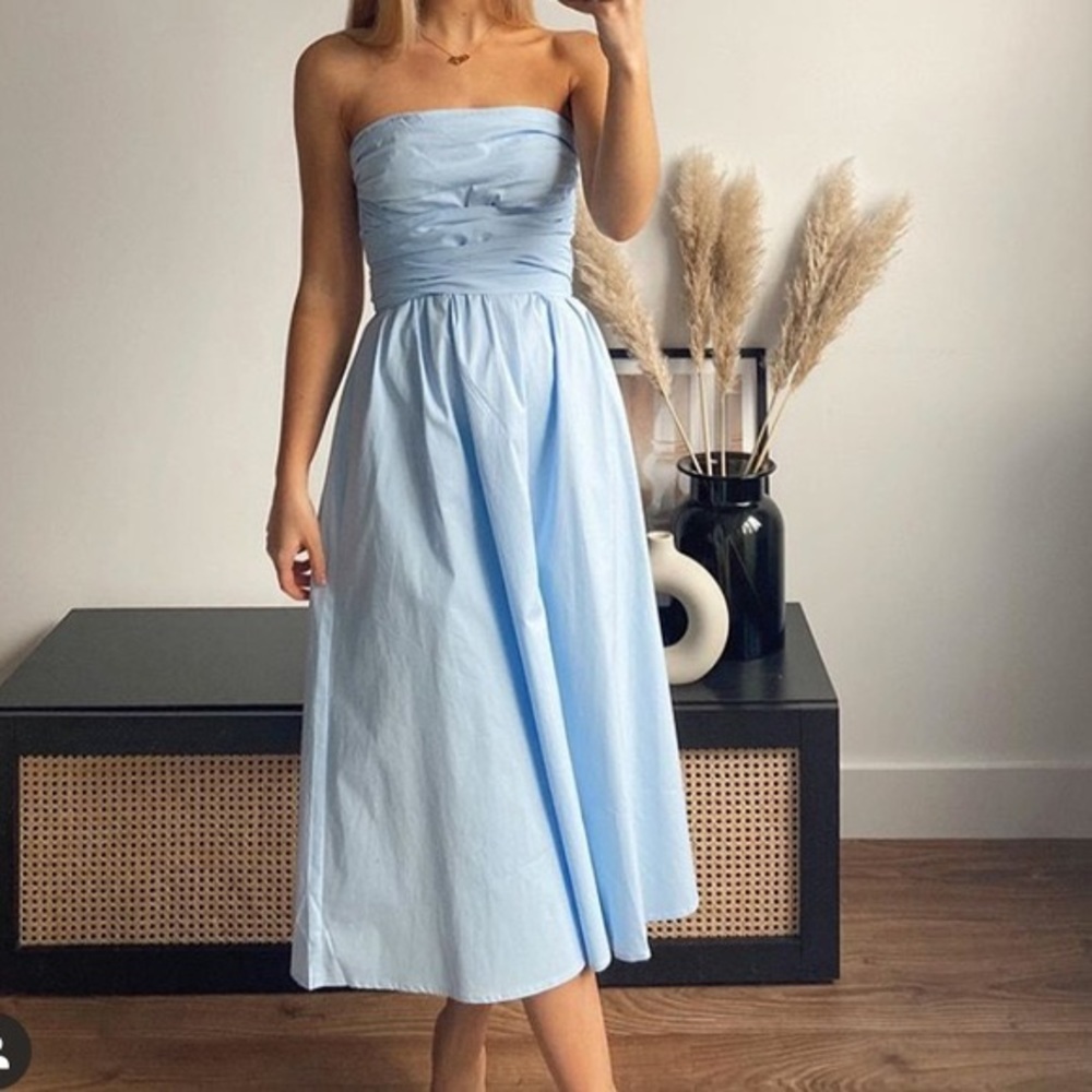 Song of Style Sky Blue Strapless Midi Dress